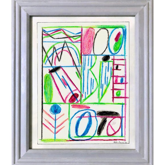 ORIGINAL FRAMED ART Abstract Neon Crayon Drawing - Picture 1 of 6